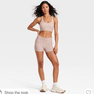 JoyLab Pink and White Gingham Sports Bra & Shorts Set